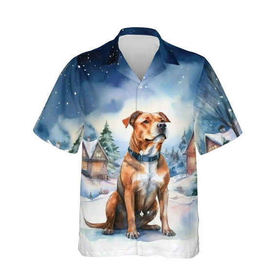 Hello Winter Pitbull Welcome Snowy Night Watercolor Vintage Hawaiian Shirt Breathable Summer Unisex Merch Terrier Dog Lover - 01011