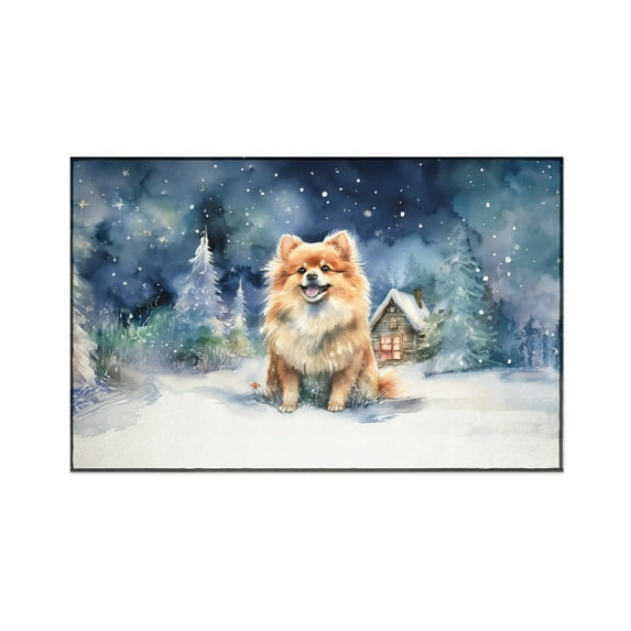 Hello Winter Pomeranian Welcome Snowy Night Watercolor Vintage Indoor Rug Pom Dog Lover Gifts Carpet Living Bed Room Sofa Home Decor - 01011
