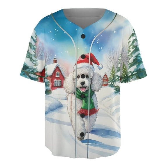 Hello Winter Poodle Frosty Morning Walk Welcome Snowy Christmas All Over Print 3D Baseball Shirt Poodles Dog Lover Gifts Idea Softball Sport - 02018