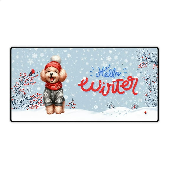 Hello Winter Poodle Smiling in Red Scarf Hat Welcome Christmas Desk Mat Full Keyboard Mouse Pad Poodles Dog Lover Gifts Idea Large Mousepad - 00017