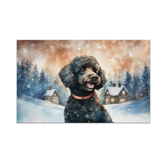 Hello Winter Poodle Welcome Snowy Night Watercolor Vintage Doormat Poodles Dog Lover Gifts Idea Indoor Outdoor Welcome Mat - 01011
