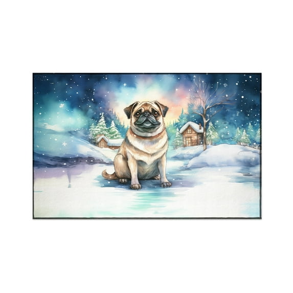Hello Winter Pug Welcome Snowy Night Watercolor Vintage Indoor Rug Dog Lover Gifts Carpet Living Bed Room Sofa Home Decor - 01011