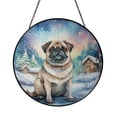 thumbnail image 1 of Hello Winter Pug Welcome Snowy Night Watercolor Vintage Stained Glass Suncatcher Dog Lover Gifts Window Hanging Sign Decor - 01011, 1 of 5