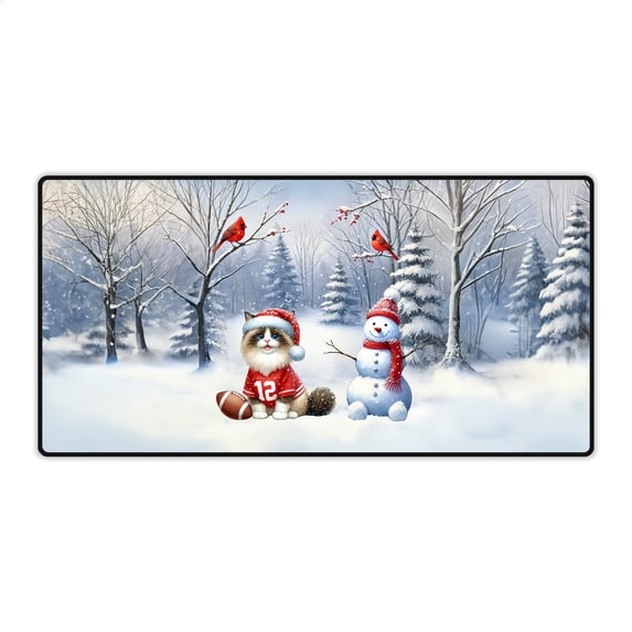 Hello Winter Ragdoll Football Snowman Welcome Snowy Morning Desk Mat Full Keyboard Mouse Pad Cat Lover Kitten Owner Gifts Idea Large Mousepad - 01012