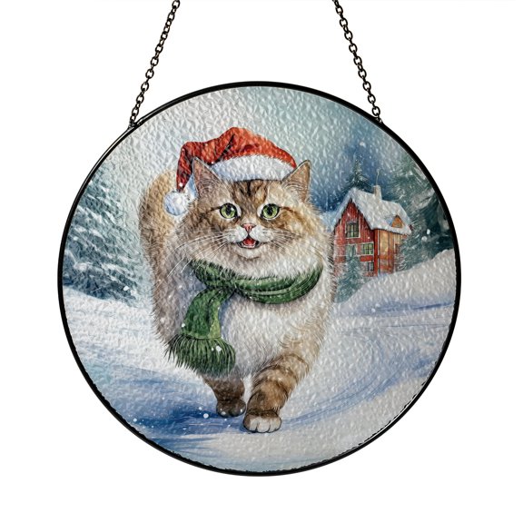 Hello Winter Ragdoll Frosty Morning Walk Welcome Snowy Christmas Stained Glass Suncatcher Cat Lover Kitten Owner Gifts Idea Window Hanging Sign Decor - 02018