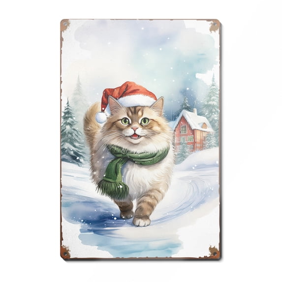 Hello Winter Ragdoll Frosty Morning Walk Welcome Snowy Christmas Vertical Metal Aluminum Sign Cat Lover Kitten Owner Gifts Idea Wall Art Home Decor - 02018