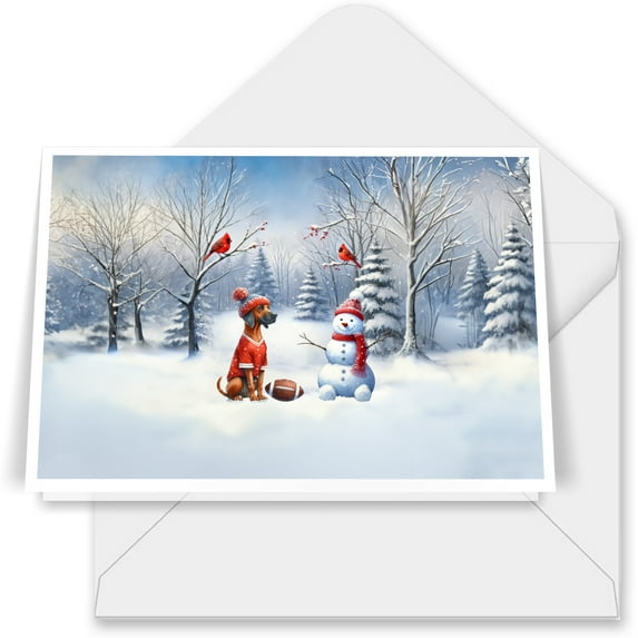 Hello Winter Rhodesian Ridgeback Football Snowman Welcome Snowy Morning 7x5in Folded Greeting Card Ridgebacks Dog Lover Gifts Single Note Card with Envelope - 01012