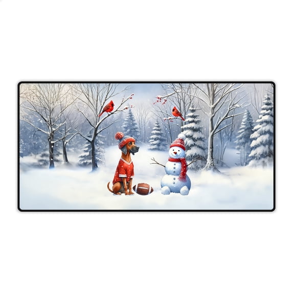 Hello Winter Rhodesian Ridgeback Football Snowman Welcome Snowy Morning Desk Mat Full Keyboard Mouse Pad Ridgebacks Dog Lover Gifts Large Mousepad - 01012