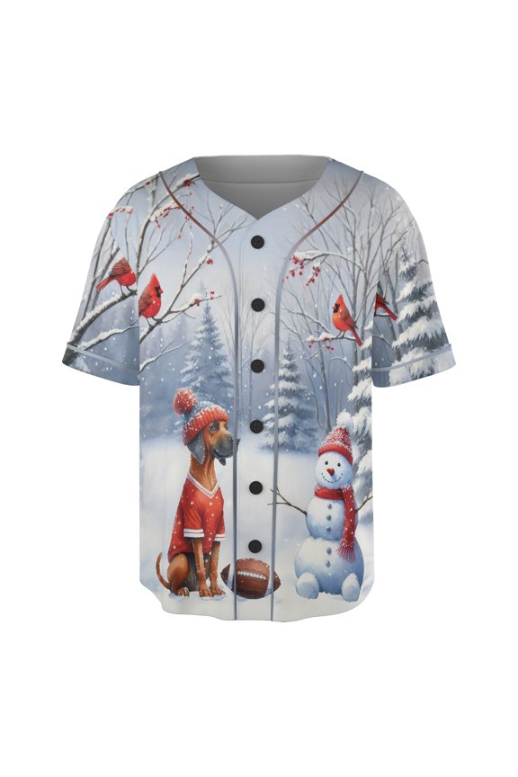 Hello Winter Rhodesian Ridgeback Football Snowman Welcome Snowy Morning All Over Print 3D Baseball Shirt Ridgebacks Dog Lover Gifts Softball Sport - 01012