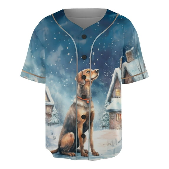 Hello Winter Rhodesian Ridgeback Welcome Snowy Night Watercolor Vintage All Over Print 3D Baseball Shirt Ridgebacks Dog Lover Gifts Softball Sport - 01011