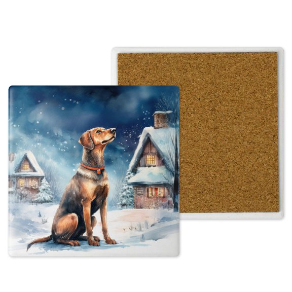 Hello Winter Rhodesian Ridgeback Welcome Snowy Night Watercolor Vintage Set of 4 Stone Coasters Ridgebacks Dog Lover Gifts 4x4in Absorbent Soapstone Coaster - 01011