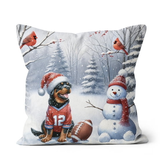 Hello Winter Rottweiler Football Snowman Welcome Snowy Morning Pillow Cushion Double Sided Rottie Dog Lover Gifts Idea Throw Pillow - 01012