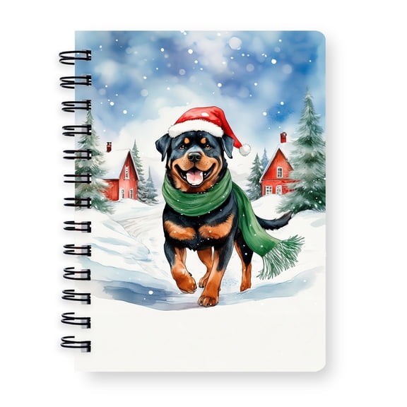 Hello Winter Rottweiler Frosty Morning Walk Welcome Snowy Christmas Spiral Bound Journal Rottie Dog Lover Gifts Idea 5x7in Spiral Notebook - 02018