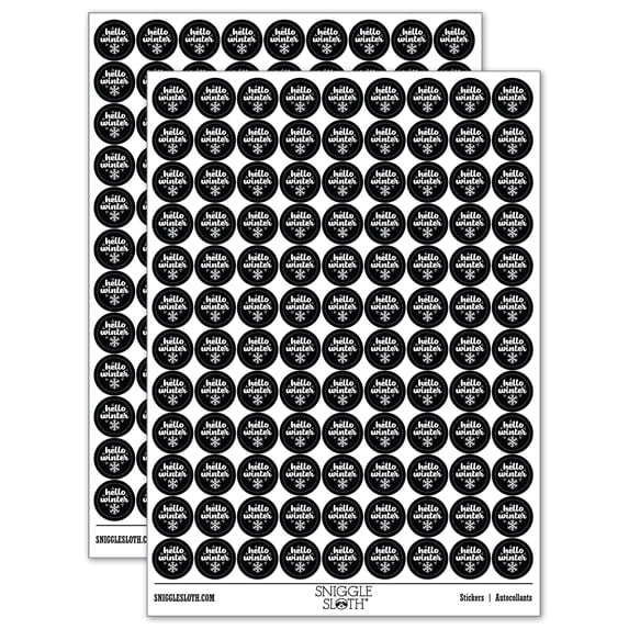 Hello Winter 200+ Round Stickers - Black - Gloss Finish - 0.50" Size