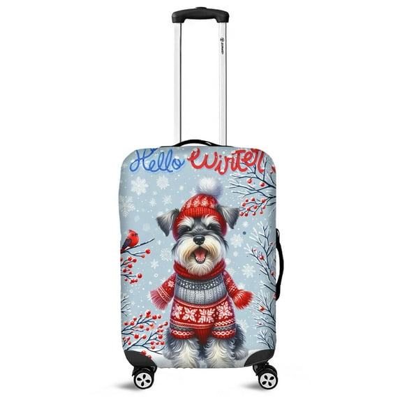 Hello Winter Schnauzer Smiling in Red Scarf Hat Welcome Christmas Travel Luggage Cover Miniature Schnauzer Dog Lover Suitcase Dust Protective Decor - 00017