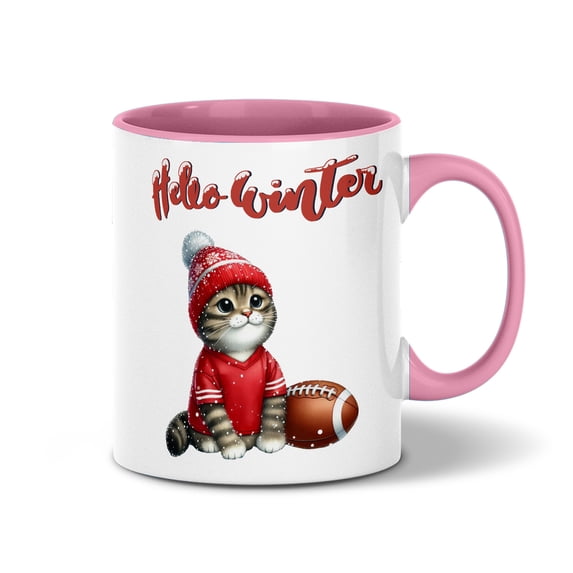 Hello Winter Scottish Fold Football Snowman Welcome Snowy Morning 11oz Accent Two-tone Mug Cat Lover Kitten Owner Gifts Coffee Tea Cup - 01012
