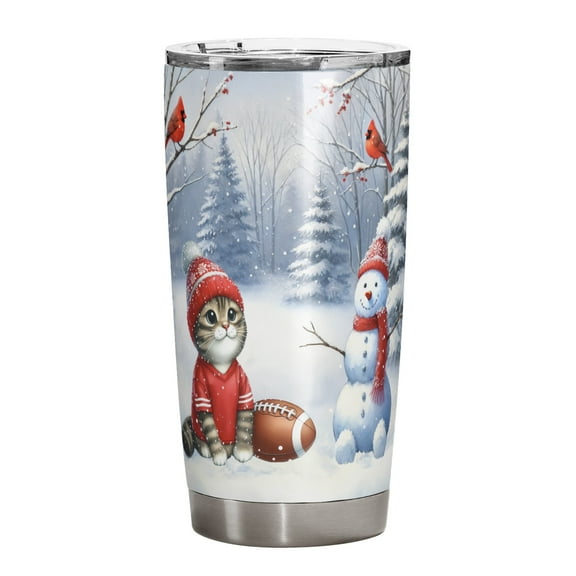 Hello Winter Scottish Fold Football Snowman Welcome Snowy Morning 20oz Stainless Steel Tumbler Insulated Cup with Lid Cat Lover Kitten Owner Gifts - 01012