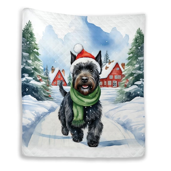 Hello Winter Scottish Terrier Frosty Morning Walk Welcome Snowy Christmas Quilt Blanket Scottie Dog Lover Gifts Cozy Comforter Throw Blanket - 02018