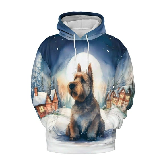 Hello Winter Scottish Terrier Welcome Snowy Night Watercolor Vintage All Over Print 3D Hoodie Unisex Merch Hoodies Scottie Dog Lover Gifts - 01011