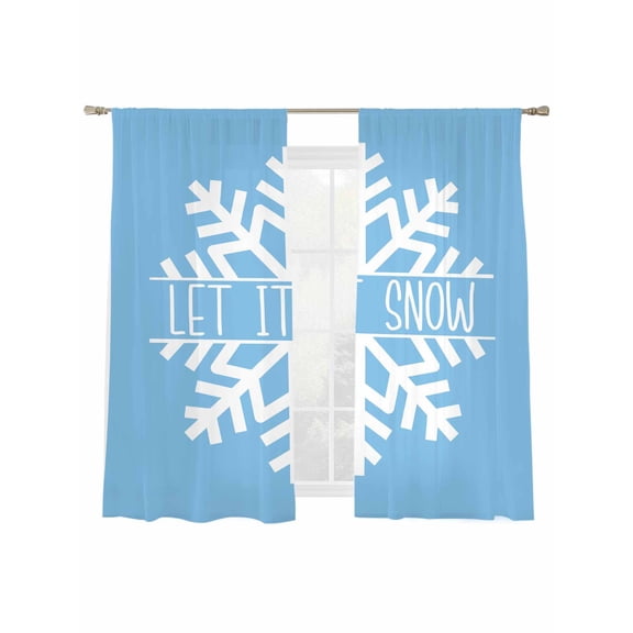 Hello Winter Sheer Curtains 2 Panels Set, Snowflake Blue Window Sheer Curtains for Living Room/Bedroom, Light Filtering Rod Pocket Voile Drapes, 52" W x 72" L