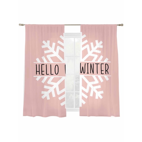 Hello Winter Sheer Curtains 2 Panels Set, Snowflake Pink Window Sheer Curtains for Living Room/Bedroom, Light Filtering Rod Pocket Voile Drapes, 52" W x 72" L