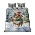 thumbnail image 1 of Hello Winter Shetland Sheepdog Frosty Morning Walk Welcome Snowy Christmas Quilt Bedding Set Sheltie Dog Lover Gifts 1 Blanket Bed Cover 2 Pillowcases - 02018, 1 of 5