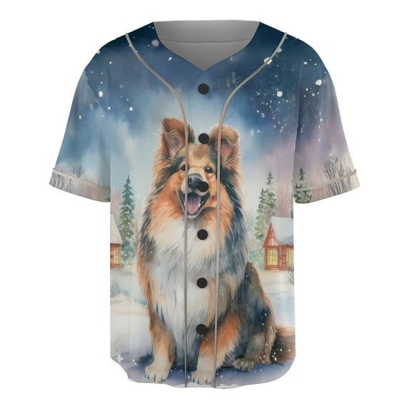 Hello Winter Shetland Sheepdog Welcome Snowy Night Watercolor Vintage All Over Print 3D Baseball Shirt Sheltie Dog Lover Gifts Softball Sport - 01011