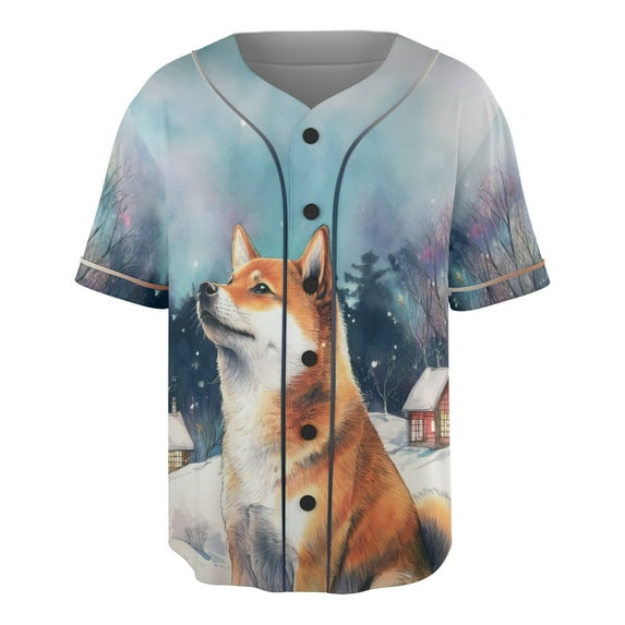 Hello Winter Shiba Inu Welcome Snowy Night Watercolor Vintage All Over Print 3D Baseball Shirt Shibas Dog Lovers Gifts Idea Softball Sport - 01011