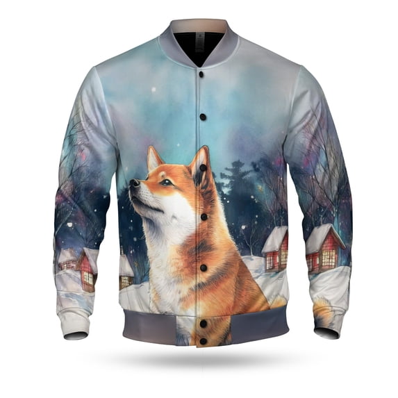 Hello Winter Shiba Inu Welcome Snowy Night Watercolor Vintage All Over Print 3D Baseball Jacket Shibas Dog Lovers Gifts Idea Bomber Jacket Softball - 01011