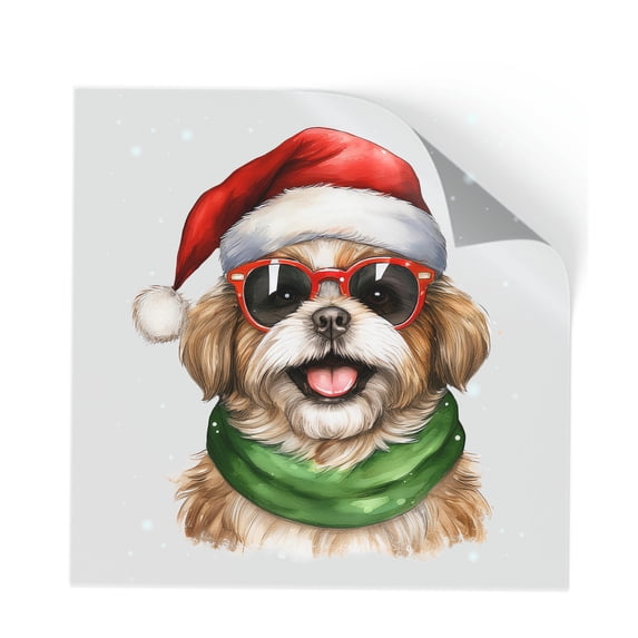 Hello Winter Shih Tzu Frosty Morning Walk Welcome Snowy Christmas Cutout Transfer Sticker Lion Dog Lover Gifts Transparent Decal Art Decor - 02018