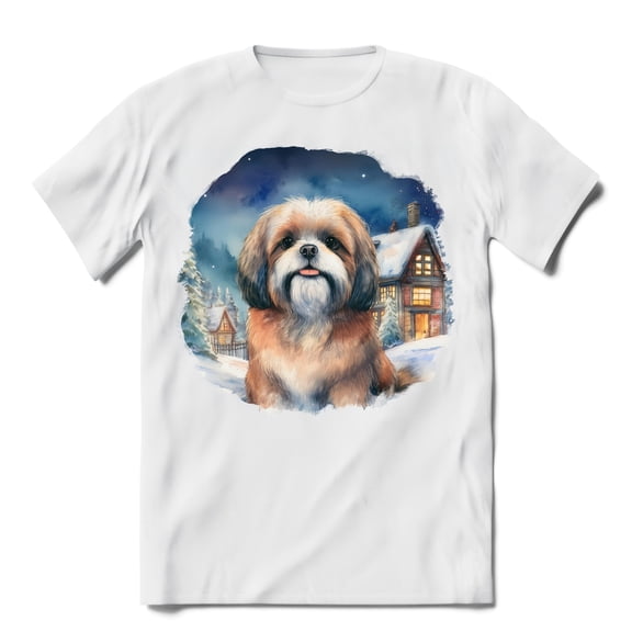 Hello Winter Shih Tzu Welcome Snowy Night Watercolor Vintage Shirt T-shirt Unisex Merch Lion Dog Lover Gifts - 01011