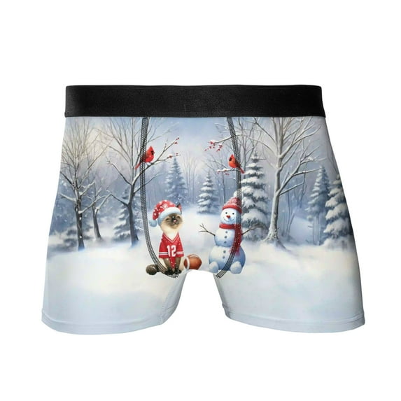 Hello Winter Siamese Football Snowman Welcome Snowy Morning All Over Print Boxer Briefs Underwear for Men Dad Cat Lover Kitten Owner Gifts - 01012