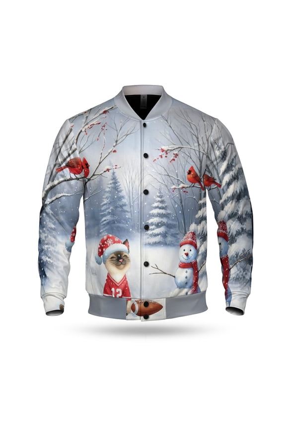 Hello Winter Siamese Football Snowman Welcome Snowy Morning All Over Print 3D Baseball Jacket Cat Lover Kitten Owner Gifts Bomber Jacket Softball - 01012