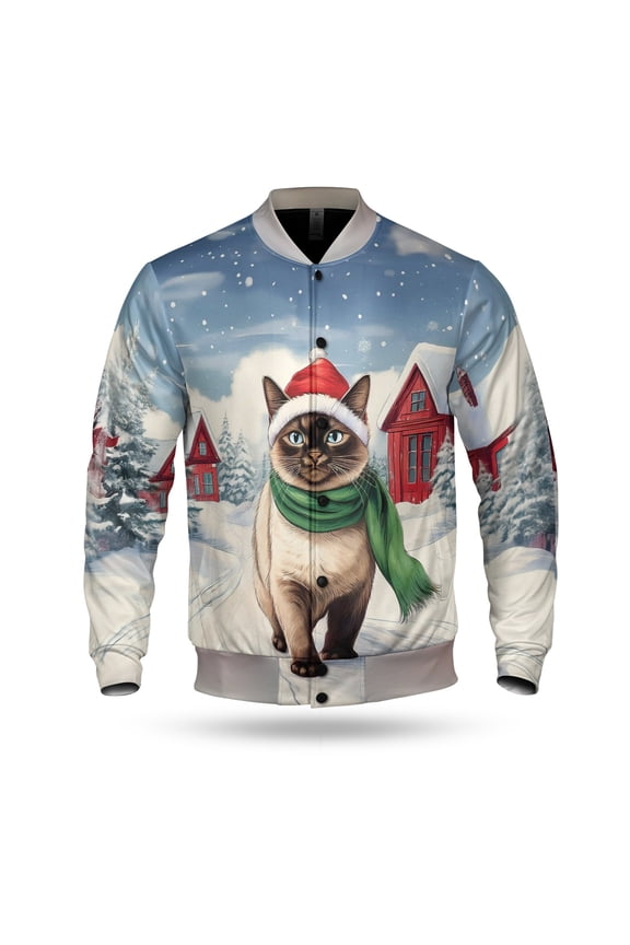 Hello Winter Siamese Frosty Morning Walk Welcome Snowy Christmas All Over Print 3D Baseball Jacket Cat Lover Kitten Owner Gifts Bomber Jacket Softball - 02018
