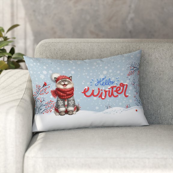 Hello Winter Siamese Smiling in Red Scarf Hat Welcome Christmas Pillowcase Double Sided Cat Lover Kitten Owner Gifts Pillow Case Covers - 00017