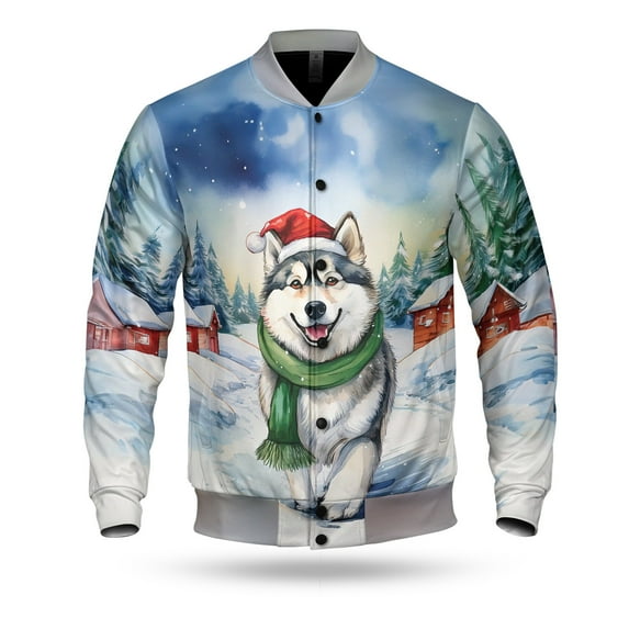 Hello Winter Siberian Husky Frosty Morning Walk Welcome Snowy Christmas All Over Print 3D Baseball Jacket Husky Dog Lover Gifts Bomber Jacket Softball - 02018