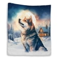 thumbnail image 1 of Hello Winter Siberian Husky Welcome Snowy Night Watercolor Vintage Quilt Blanket Husky Dog Lover Gifts Cozy Comforter Throw Blanket - 01011, 1 of 5
