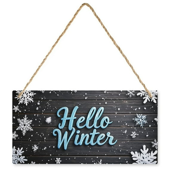 Hello Winter Sign Front Door Decor, Christmas Hanging Sign Decor Rustic Snowflake Xmas Holiday Wall Decorations Winter Wood Sign for Door, Porch, Home, Welcome Winter