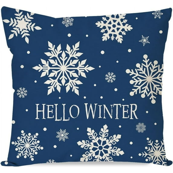 Hello Winter Snowflake Christmas Pillow Cover 18x18 Inch Navy Blue Christmas Decorations Holiday Decorative Throw Pillow Case for Home Living Room Bedroom Couch Décor