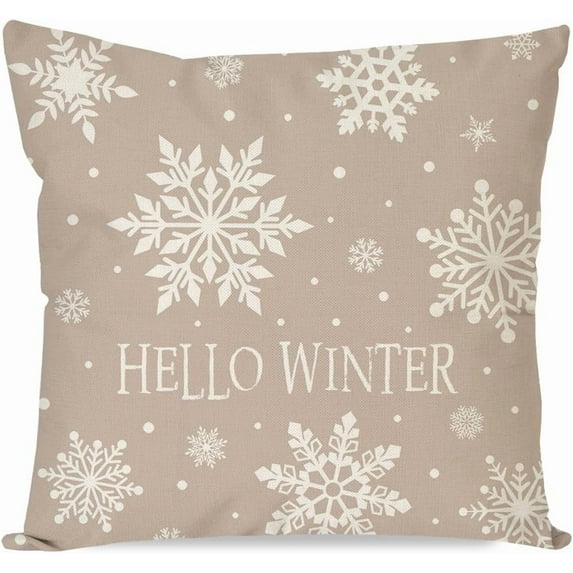 Hello Winter Snowflake Christmas Throw Pillow Cover 18x18 Inch Green Outdoor Christmas Decorations Xmas Seasonal Holiday Decorative Throw Pillow Case for Home Living Room Couch Porch Decor