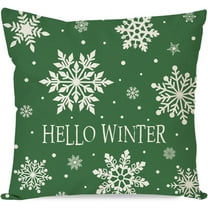 Hello Winter Snowflake Christmas Throw Pillow Cover 18x18 Inch Green Outdoor Christmas Decorations Xmas Seasonal Holiday Decorative Throw Pillow Case for Home Living Room Couch Porch Decor