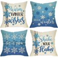 thumbnail image 1 of Hello Winter Snowflake Decorative Throw Pillow Covers 18x18 Set of 4, Warm Winter Wishes Shake Your Hakes Blue Cushion Case Decor, Let It Snow Christmas Holiday Seasonal Home Decoration PC, 1 of 5