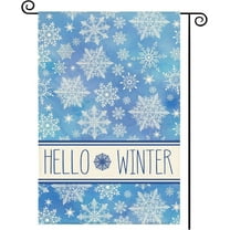 Hello Winter Snowflake Garden Flag 12.5x18 Double Sided Blue Snow Winter Holiday Yard Outdoor Decorative Flag