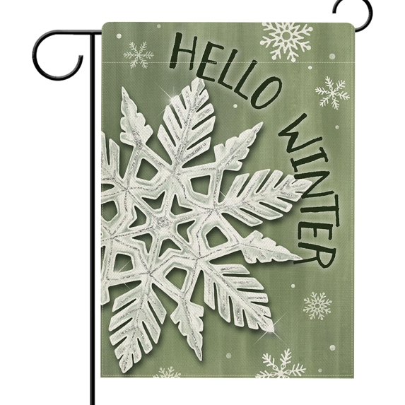 Hello Winter Snowflakes Garden Flag Double Sided, Christmas Snow Black Decorative Yard Outdoor Home Small Decor, Seasonal Burlap Outside House Decoration 12.5 x 18