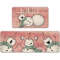 thumbnail image 1 of Hello Winter Snowman Kitchen Rugs Set of 2, Snowflakes Stars Kitchen Mats Decor, Pink Christmas Holiday Party Floor Door Mat Home Decorations -17x29 and 17x47 Inch, 1 of 6