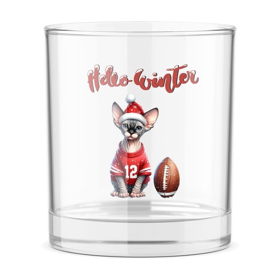 Hello Winter Sphynx Football Snowman Welcome Snowy Morning 11oz Whiskey Glass Mug Cat Lover Kitten Owner Gifts Idea Whiskey Cocktail Glasses Cup - 01012