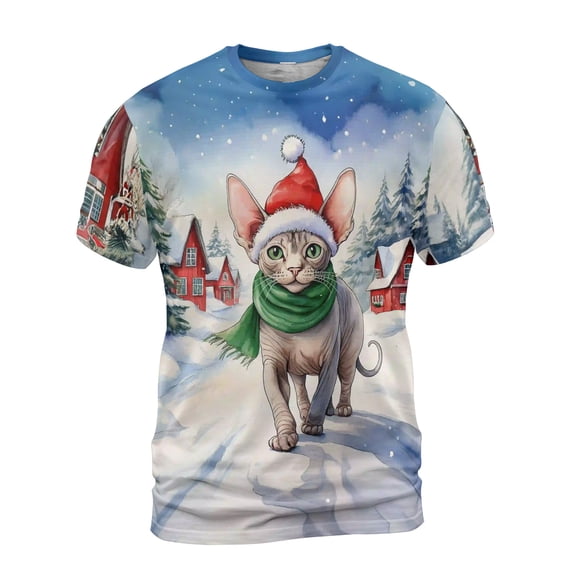 Hello Winter Sphynx Frosty Morning Walk Welcome Snowy Christmas All Over Print 3D Shirt Unisex Merch Cat Lover Kitten Owner Gifts Idea - 02018