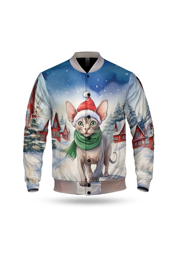 Hello Winter Sphynx Frosty Morning Walk Welcome Snowy Christmas All Over Print 3D Baseball Jacket Cat Lover Kitten Owner Gifts Idea Bomber Jacket Softball - 02018