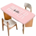 thumbnail image 1 of Hello Winter Table Cloths for 6 Foot Rectangle Tables, Pink Merry Christmas Holiday Patio Waterproof Elastic Fitted Tablecloths, Washable Rectangular Table Cover for Camping, 1 of 8