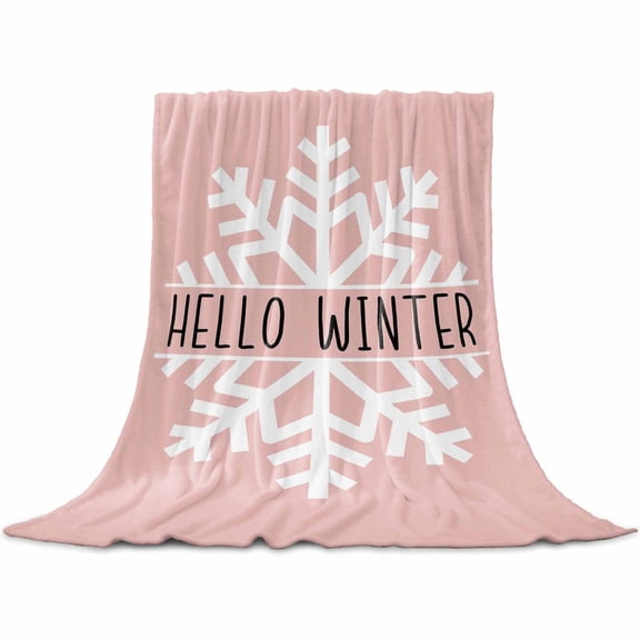 Hello Winter Throw Flannel Blanket 32x48In Snowflake Pink Super Soft Cozy Bed Blanket, Lightweight Plush Fuzzy Bed Throw for Bedroom Sofa Couch Living Room